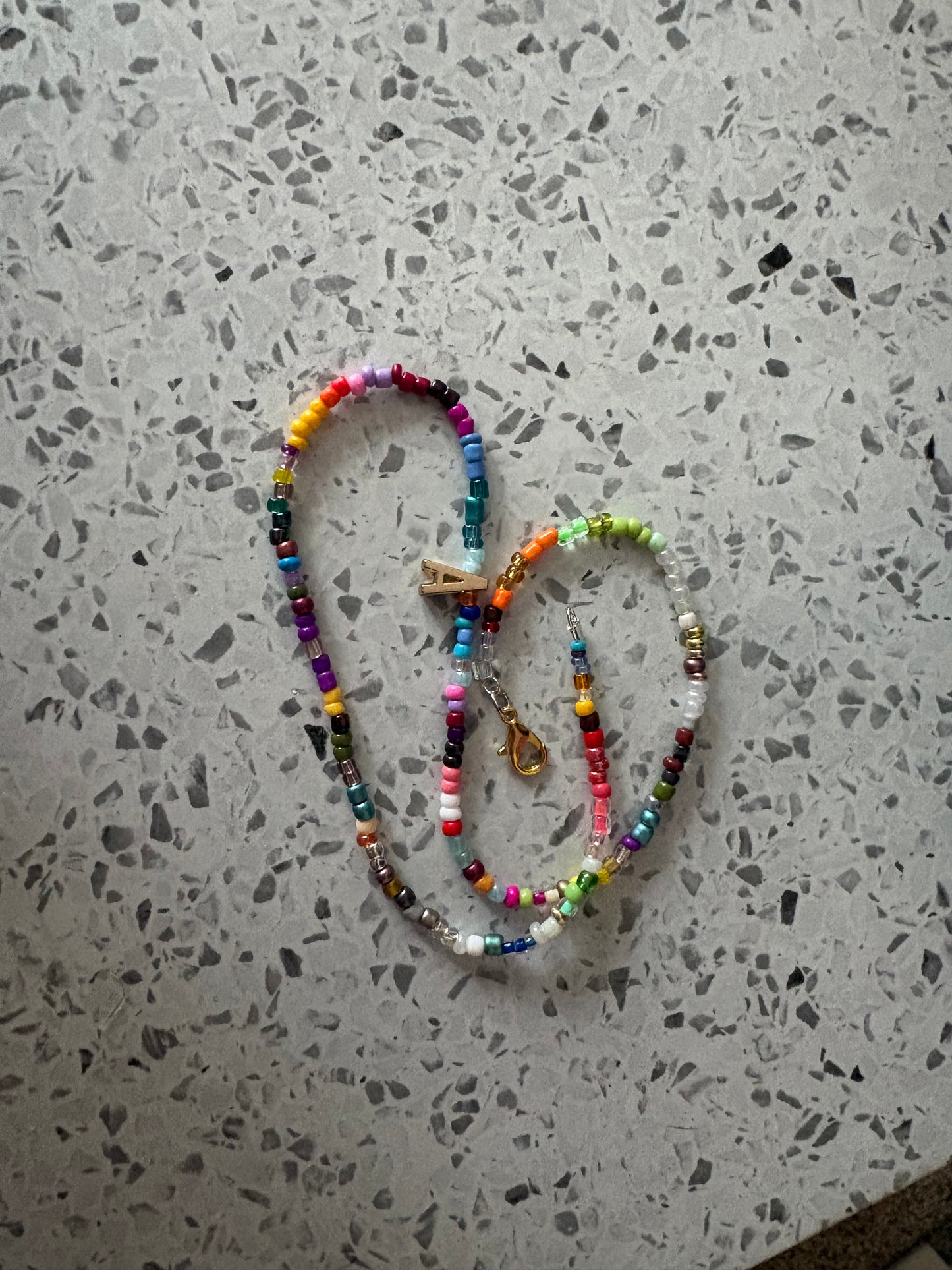 Letter Charm Seed Bead Necklace