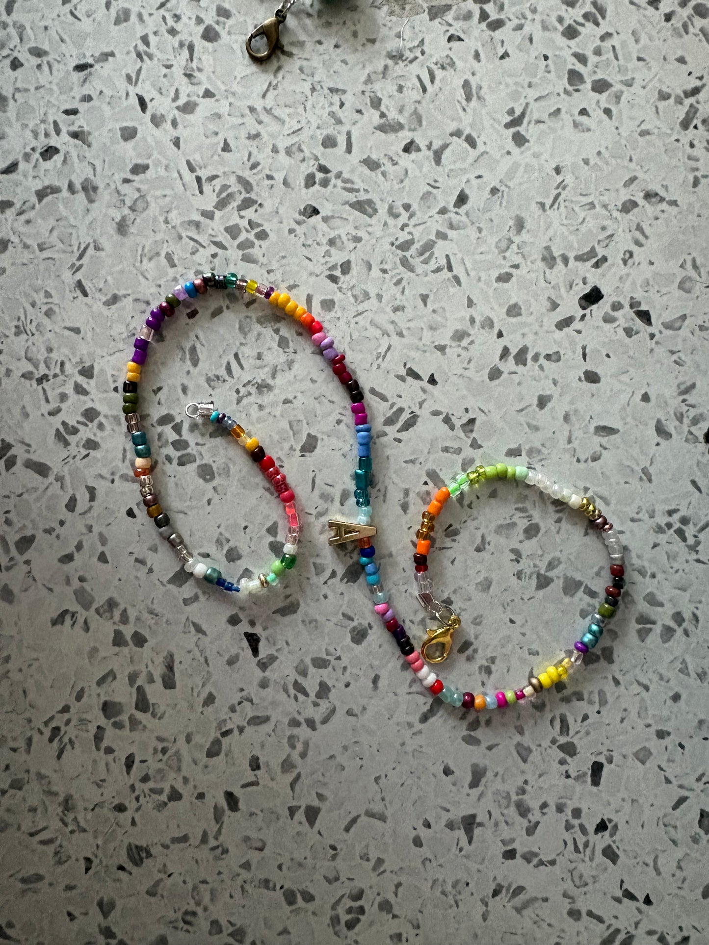Letter Charm Seed Bead Necklace