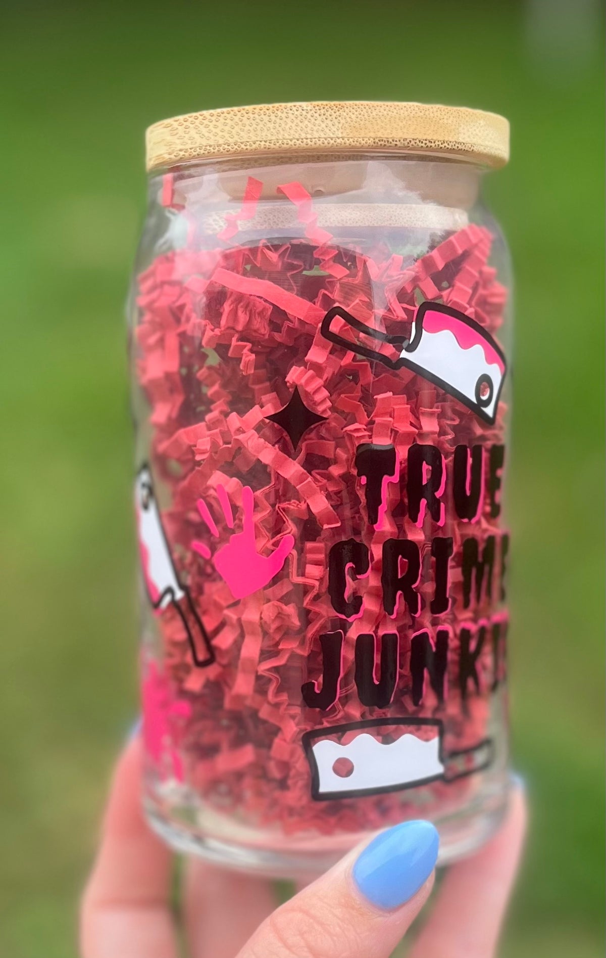 True Crime Junkie Soda Can Glass