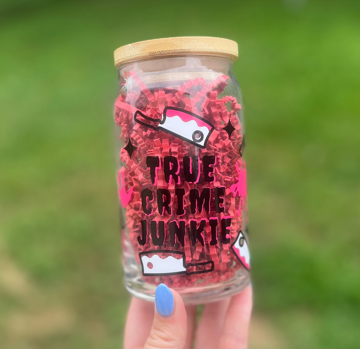 True Crime Junkie Soda Can Glass