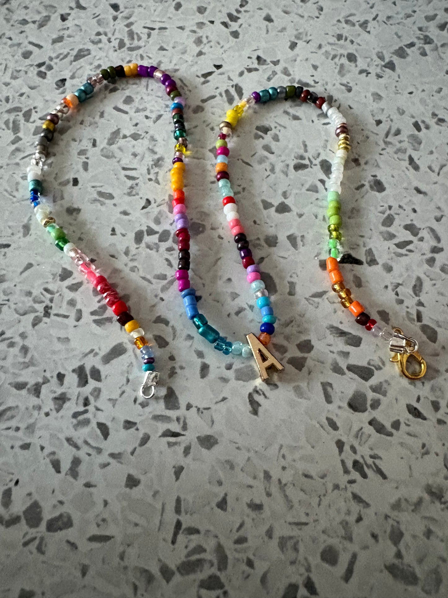 Letter Charm Seed Bead Necklace