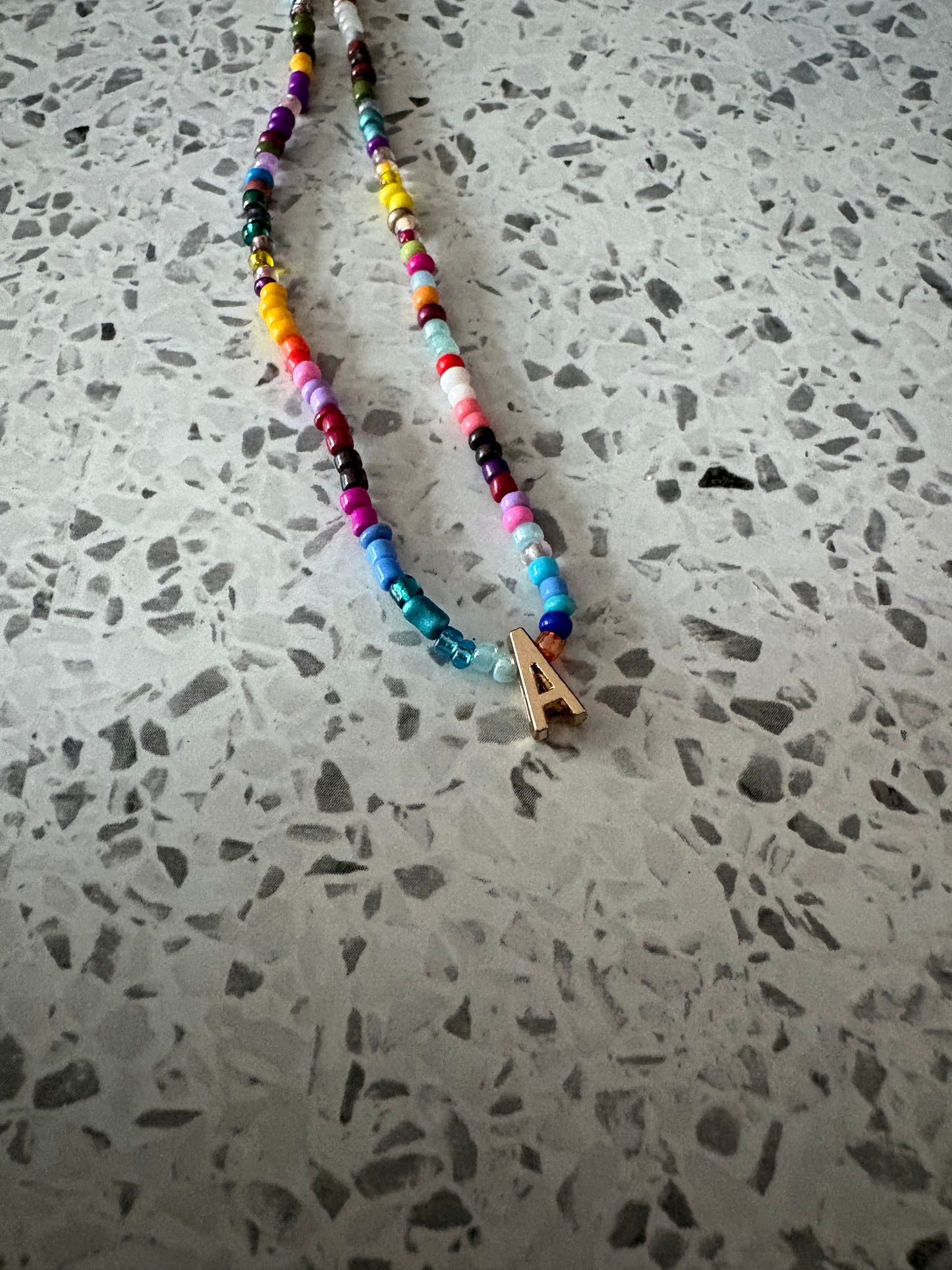 Letter Charm Seed Bead Necklace