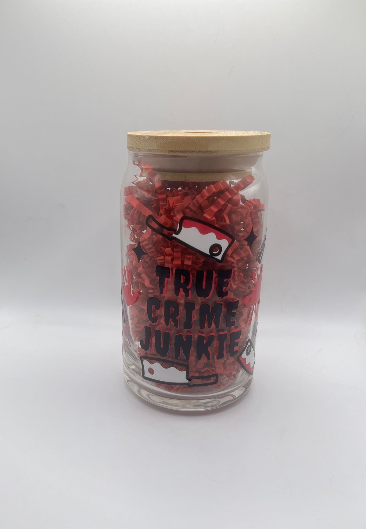 True Crime Junkie Soda Can Glass