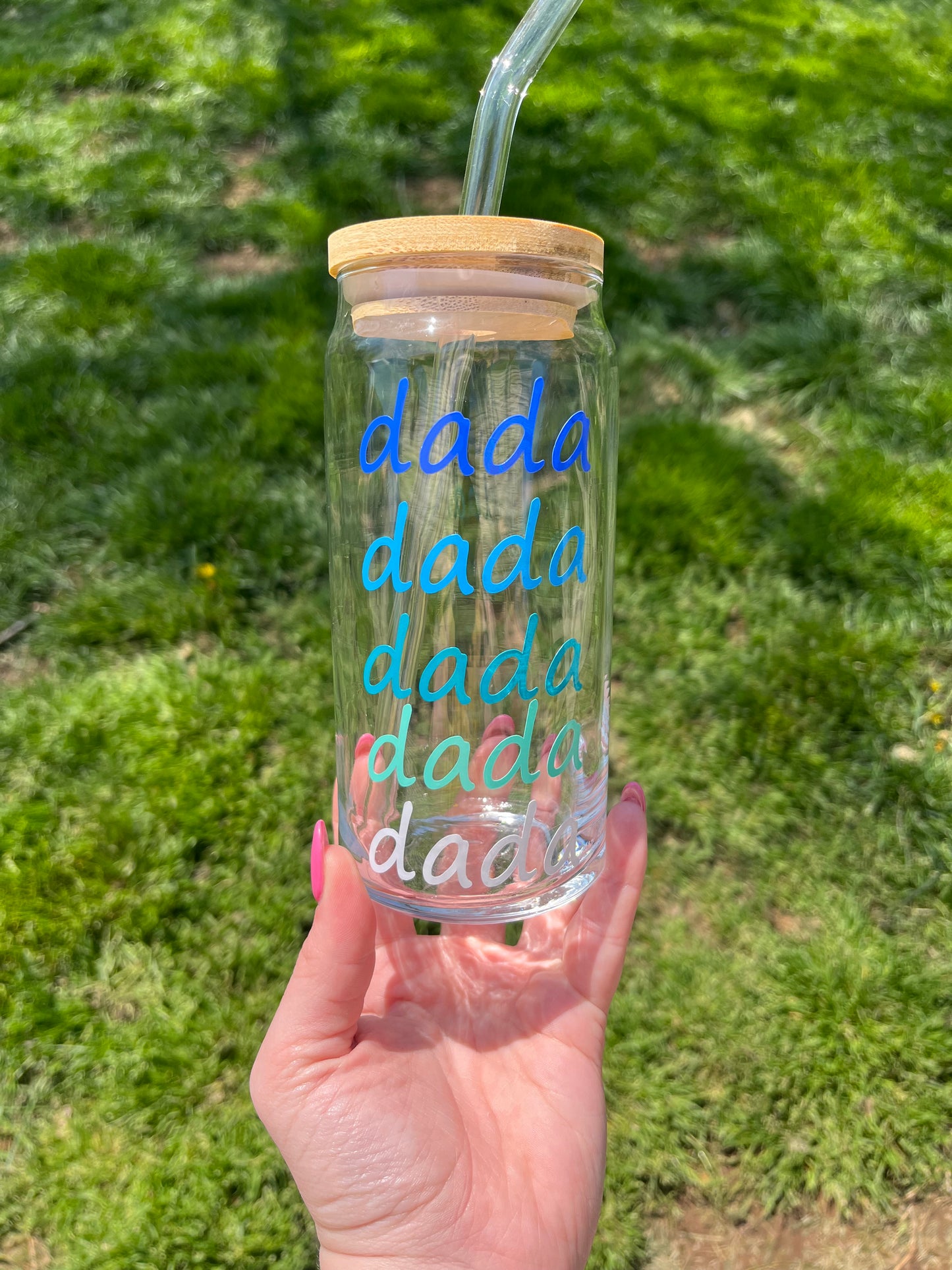 Mama / Dada soda can shaped glass