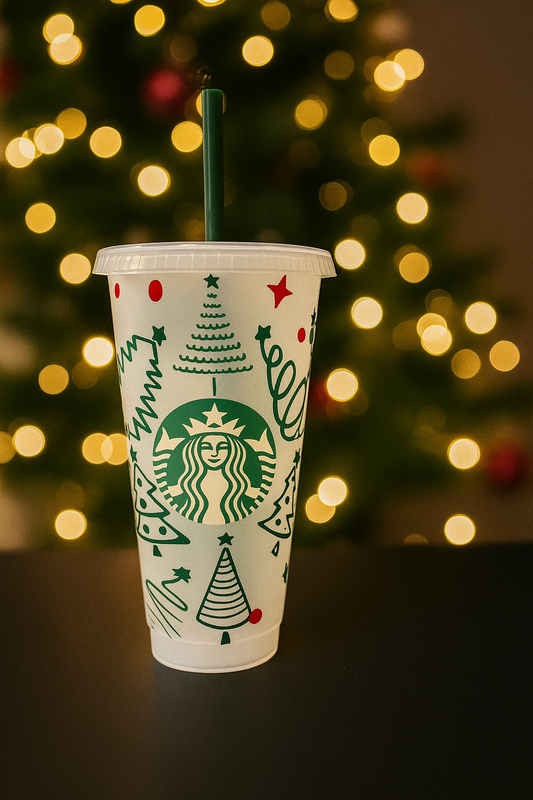 Doodle Christmas Tree Starbucks Cup